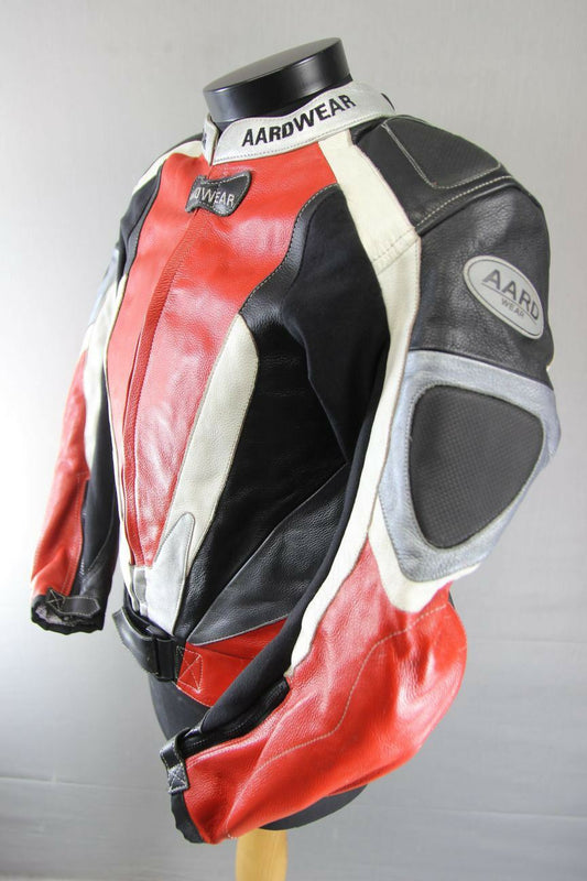 AARD WEAR LEATHER BIKER JACKET 38" + REMOVABLE BACK, SHOULDER & ELBOW PROTECTORS