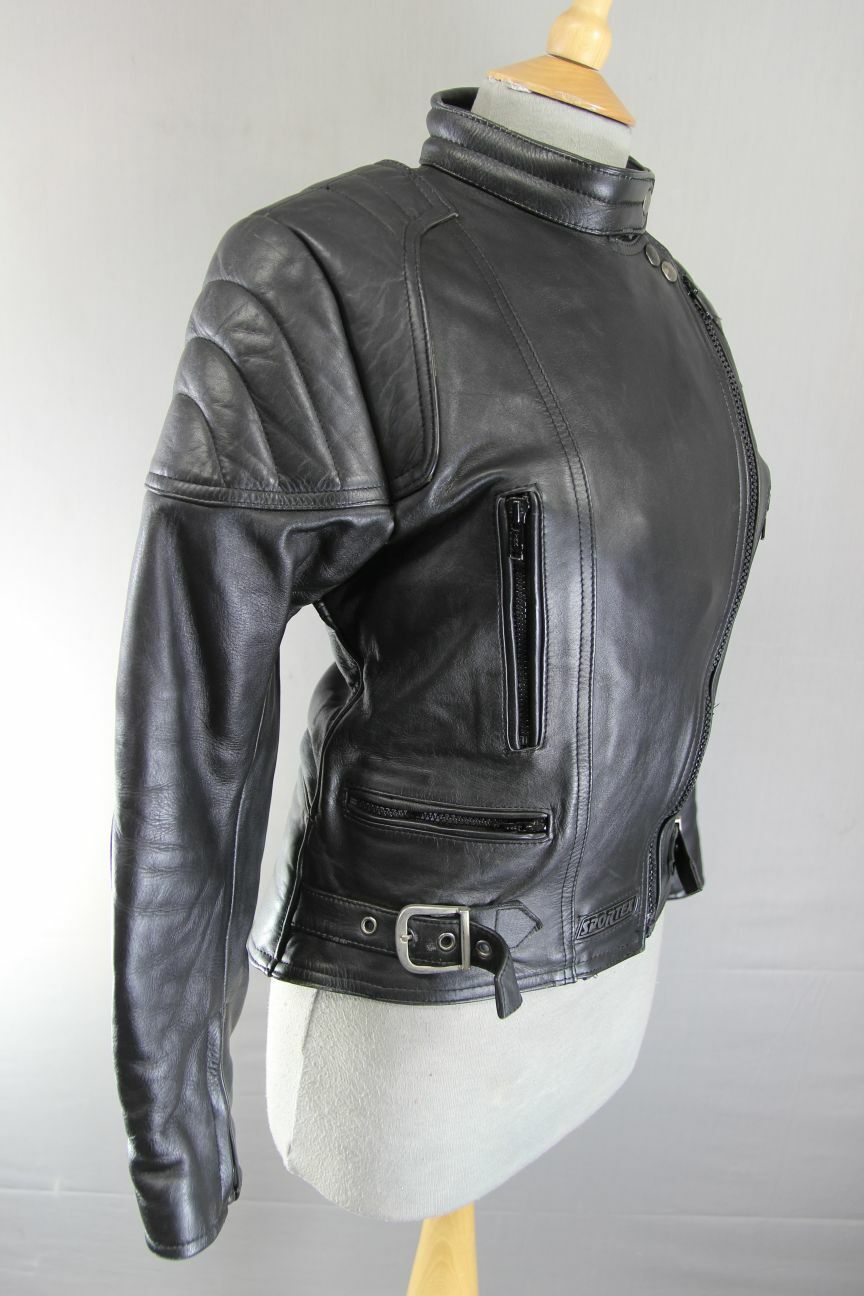 CLASSIC SPORTEX A5 BLACK LEATHER BIKER JACKET: SIZE 12