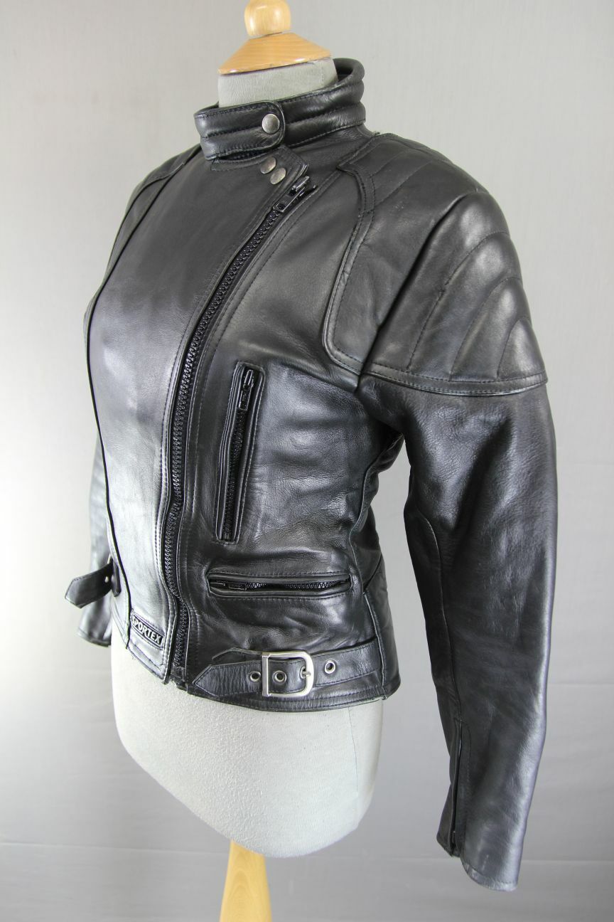 CLASSIC SPORTEX A5 BLACK LEATHER BIKER JACKET: SIZE 12