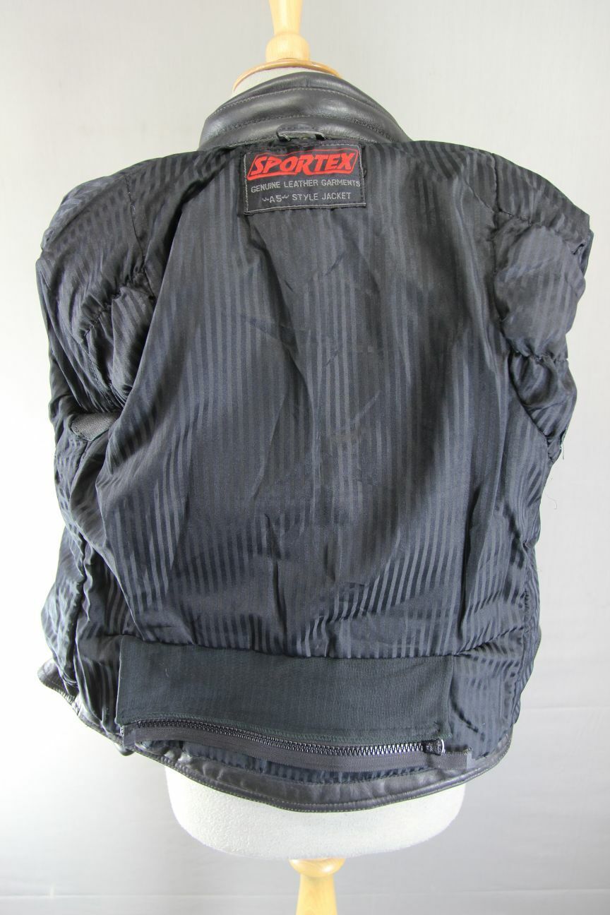 CLASSIC SPORTEX A5 BLACK LEATHER BIKER JACKET: SIZE 12