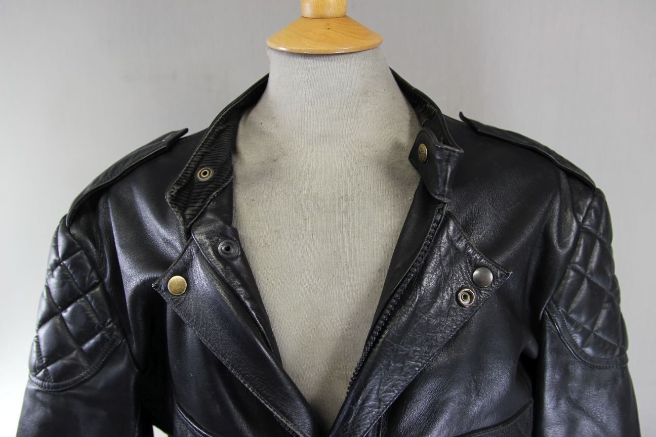 VINTAGE 80's CRUSADER BY MIKE LEWIS BRITISH MADE BLACK LEATHER BIKER JCKT 40-42"