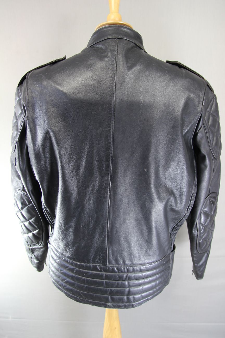 VINTAGE 80's CRUSADER BY MIKE LEWIS BRITISH MADE BLACK LEATHER BIKER JCKT 40-42"