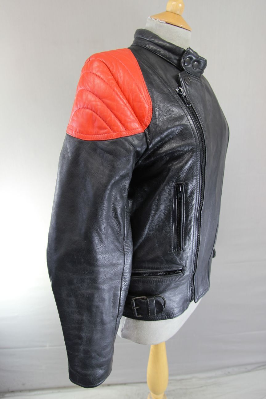 VINTAGE WADDINGTON CLASSIC BLACK & RED LEATHER BIKER JACKET 38-40 INCH CHEST