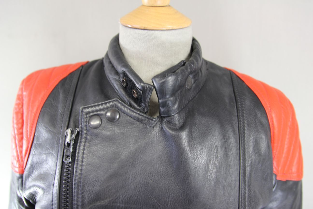 VINTAGE WADDINGTON CLASSIC BLACK & RED LEATHER BIKER JACKET 38-40 INCH CHEST