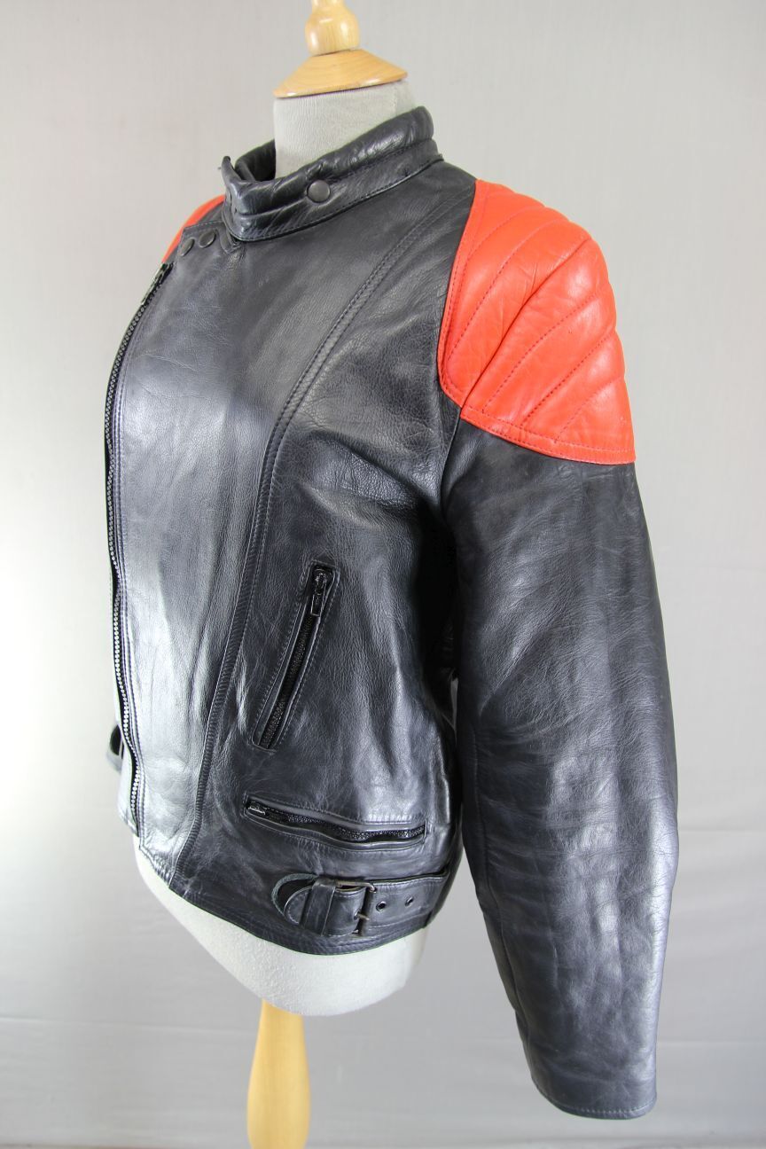 VINTAGE WADDINGTON CLASSIC BLACK & RED LEATHER BIKER JACKET 38-40 INCH CHEST