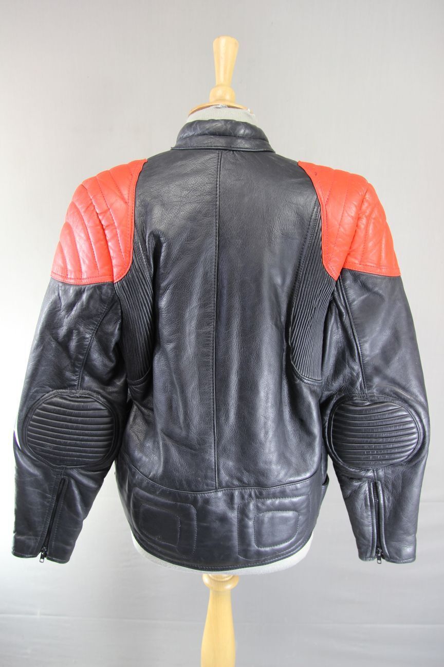 VINTAGE WADDINGTON CLASSIC BLACK & RED LEATHER BIKER JACKET 38-40 INCH CHEST