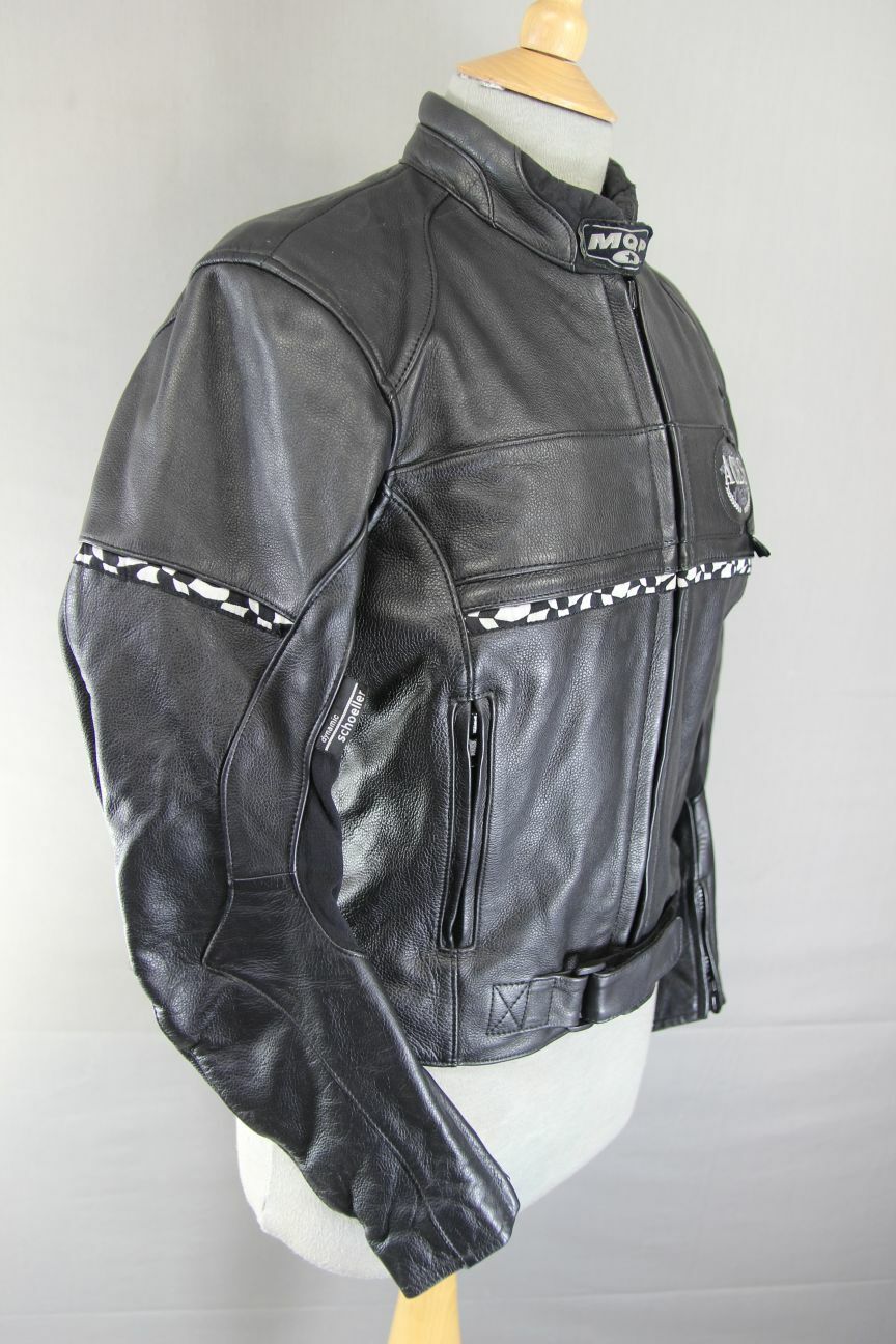 SUPERB MQP 'ACES OF THE TRACK' BLACK LEATHER BIKER JACKET 36 INCH/SIZE 12