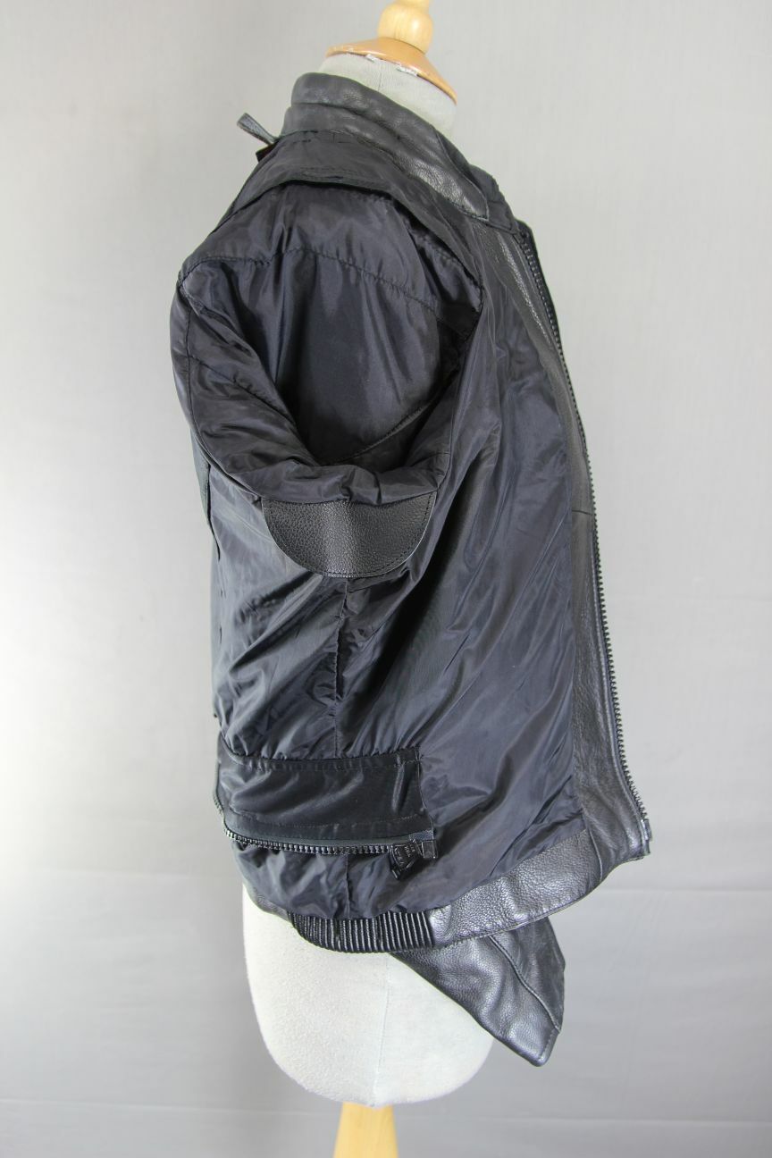SUPERB MQP 'ACES OF THE TRACK' BLACK LEATHER BIKER JACKET 36 INCH/SIZE 12