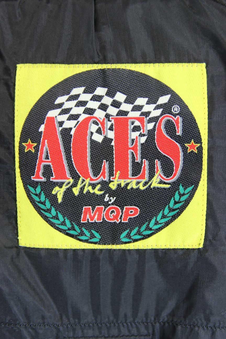 SUPERB MQP 'ACES OF THE TRACK' BLACK LEATHER BIKER JACKET 36 INCH/SIZE 12