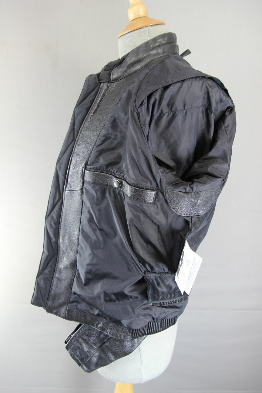 SUPERB MQP 'ACES OF THE TRACK' BLACK LEATHER BIKER JACKET 36 INCH/SIZE 12