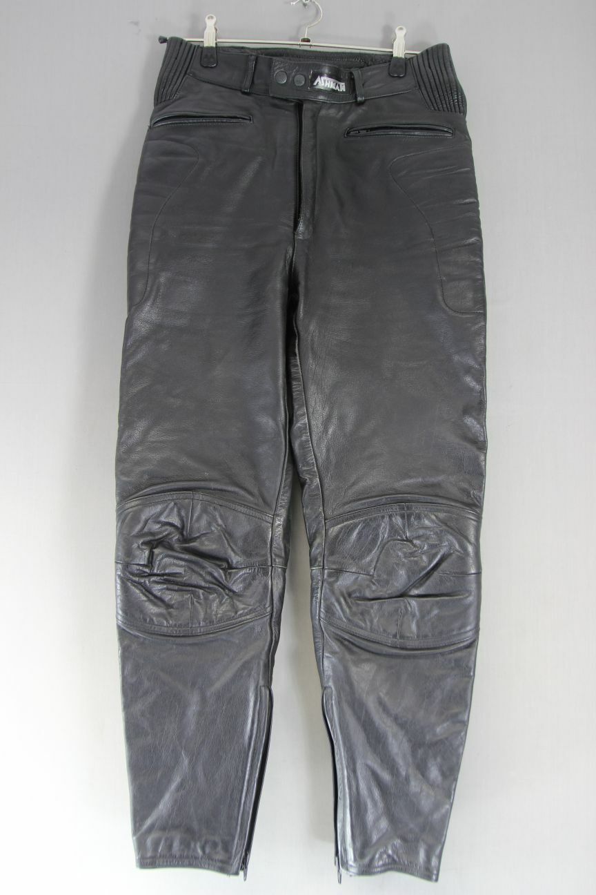 ASHMAN BLACK COWHIDE LEATHER BIKER TROUSERS WAIST 30 INCHES/INSIDE LEG 29 INCHES