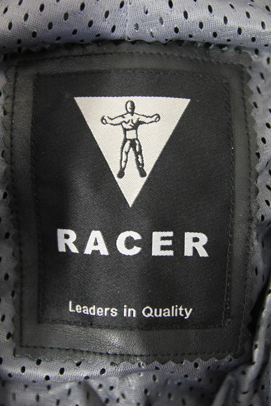 RACER BLACK LEATHER BIKER JEANS/TROUSERS + CE ARMOUR: WAIST 30IN/INSIDE LEG 31IN