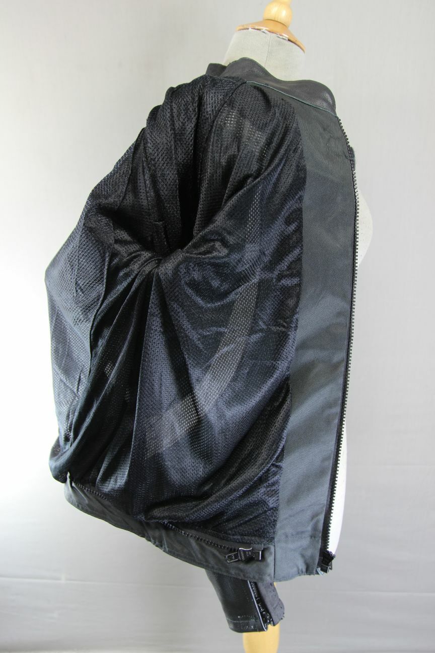 BLACK & WHITE LEATHER BIKER JACKET WITH REMOVABLE CE ARMOUR & RACE HUMP 38 INCH