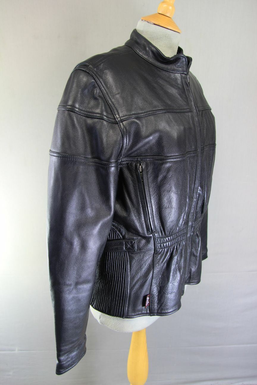 BIKER'S GEARBOX BLACK BIKER LEATHER JACKET WITH THERMAL LINING: 38 INCH/LARGE