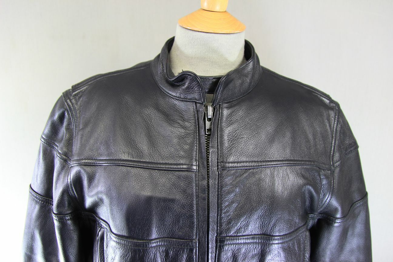 BIKER'S GEARBOX BLACK BIKER LEATHER JACKET WITH THERMAL LINING: 38 INCH/LARGE
