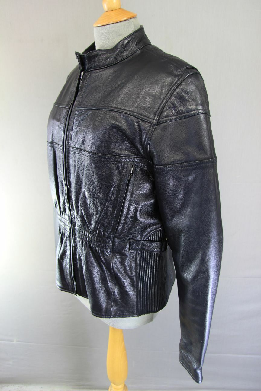 BIKER'S GEARBOX BLACK BIKER LEATHER JACKET WITH THERMAL LINING: 38 INCH/LARGE