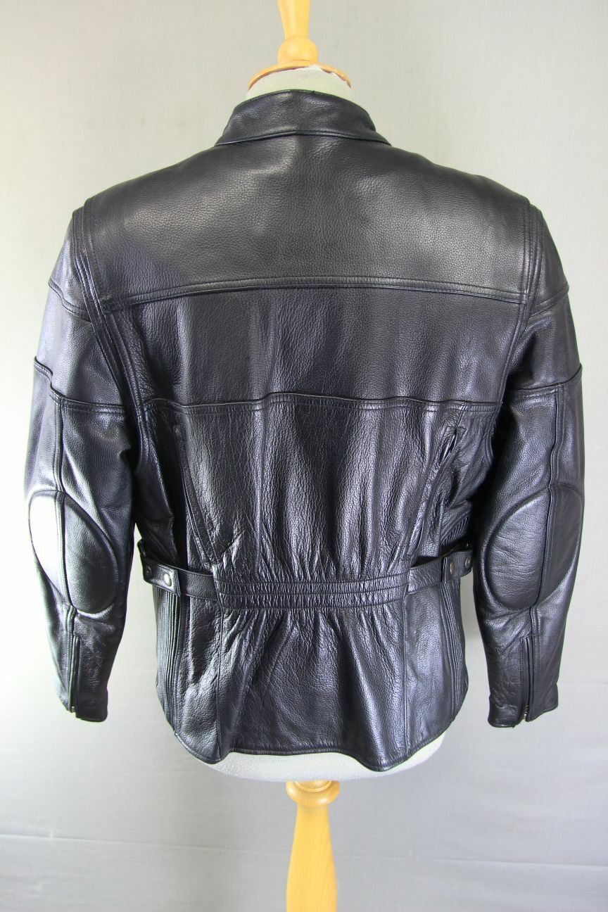BIKER'S GEARBOX BLACK BIKER LEATHER JACKET WITH THERMAL LINING: 38 INCH/LARGE