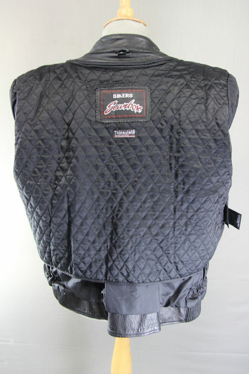 BIKER'S GEARBOX BLACK BIKER LEATHER JACKET WITH THERMAL LINING: 38 INCH/LARGE