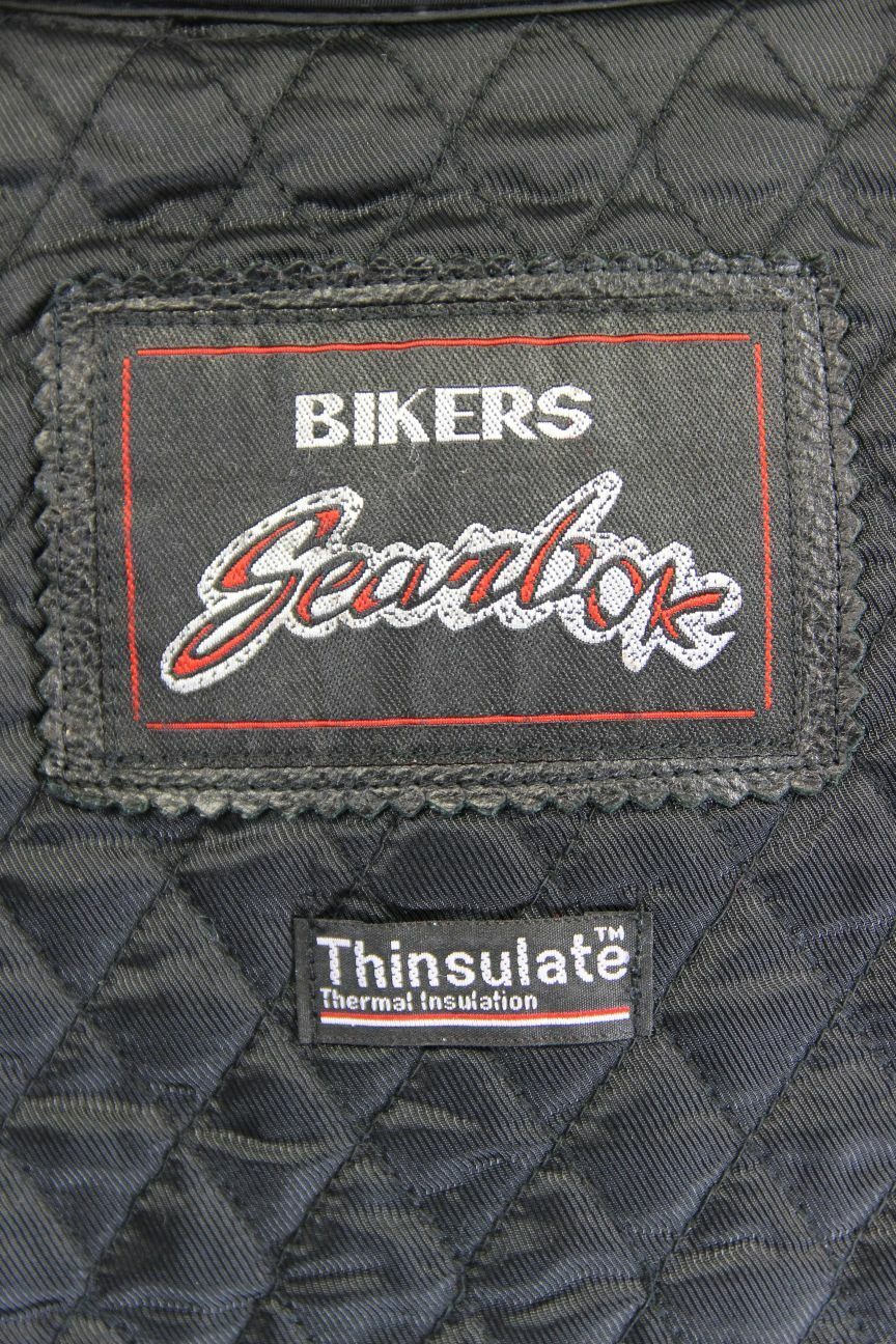 BIKER'S GEARBOX BLACK BIKER LEATHER JACKET WITH THERMAL LINING: 38 INCH/LARGE