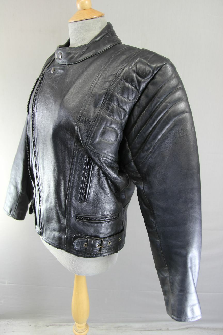 CLASSIC EURO STYLE BLACK LEATHER BIKER JACKET WITH REMOVABLE BACK PROTECTOR 38IN