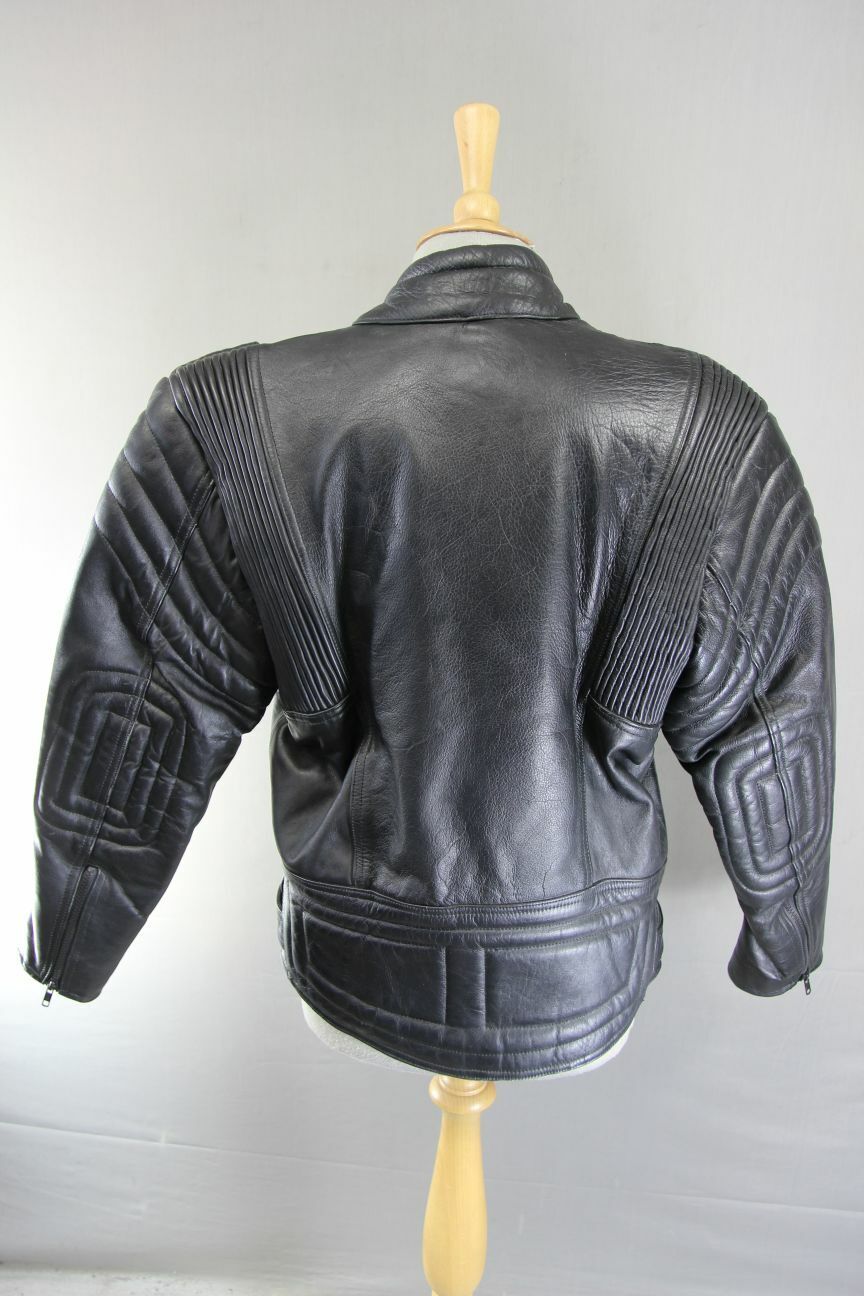 CLASSIC EURO STYLE BLACK LEATHER BIKER JACKET WITH REMOVABLE BACK PROTECTOR 38IN