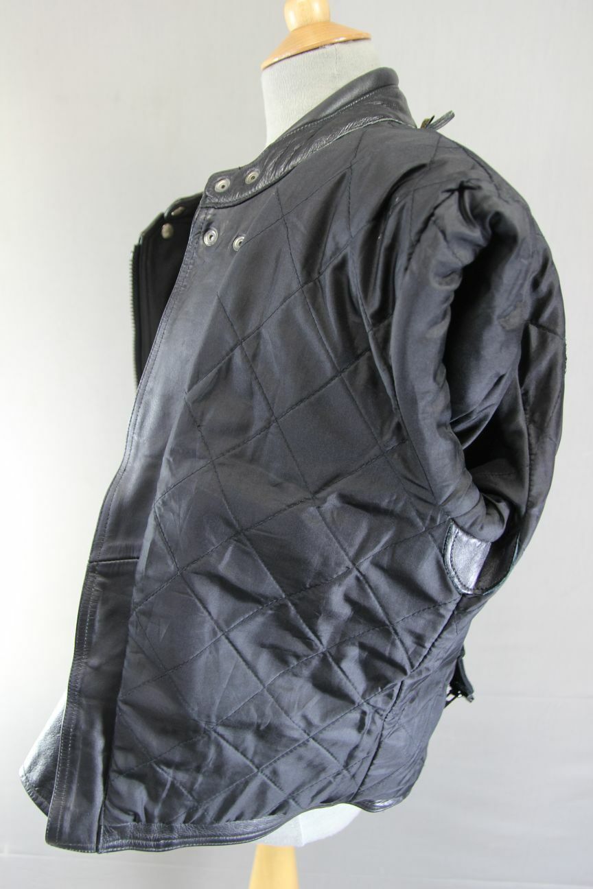 CLASSIC EURO STYLE BLACK LEATHER BIKER JACKET WITH REMOVABLE BACK PROTECTOR 38IN