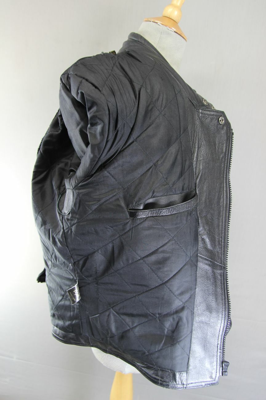 CLASSIC EURO STYLE BLACK LEATHER BIKER JACKET WITH REMOVABLE BACK PROTECTOR 38IN