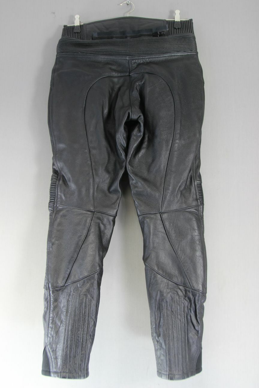 TEXPEED BLACK LEATHER BIKER TROUSERS+CE ARMOUR SIZE 10: WAIST 32"/INSIDE LEG 29"