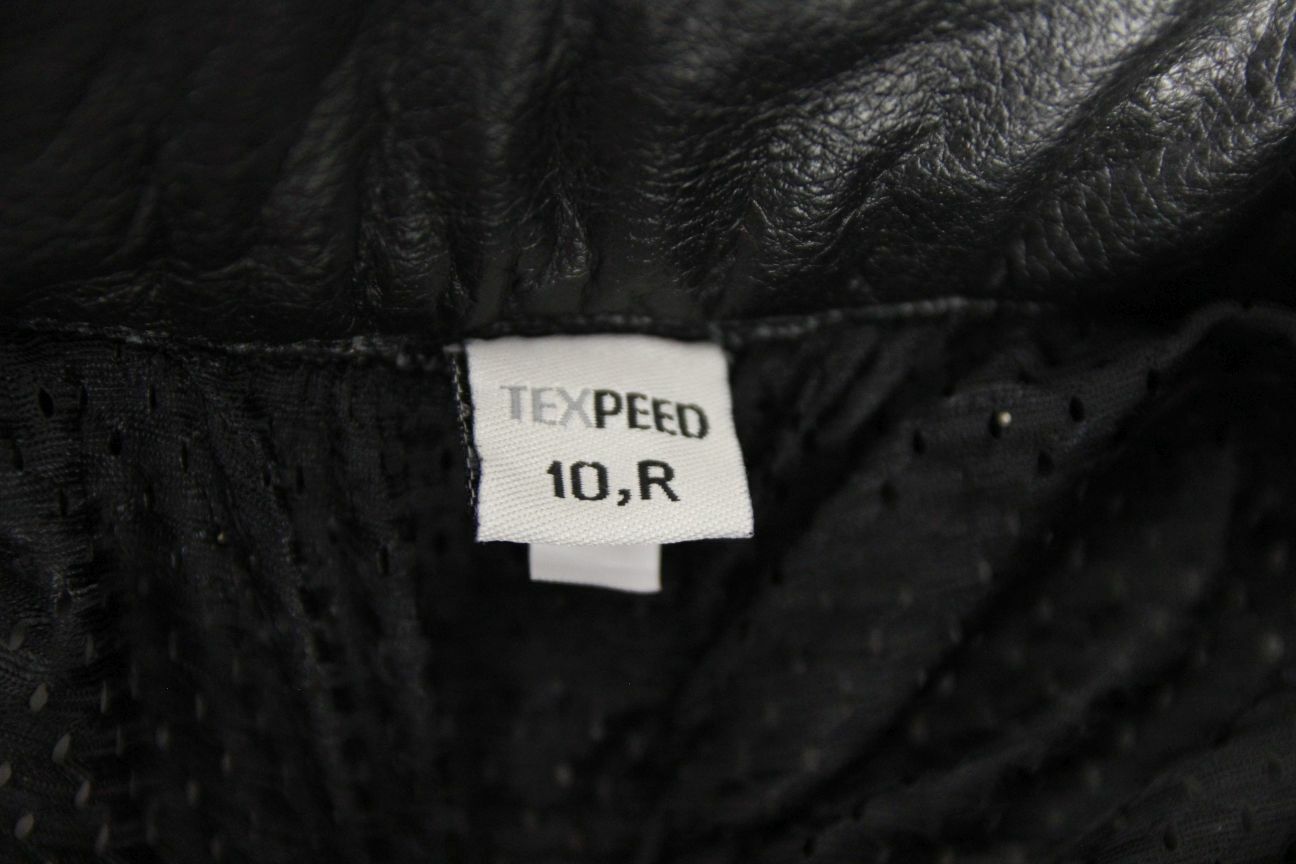 TEXPEED BLACK LEATHER BIKER TROUSERS+CE ARMOUR SIZE 10: WAIST 32"/INSIDE LEG 29"