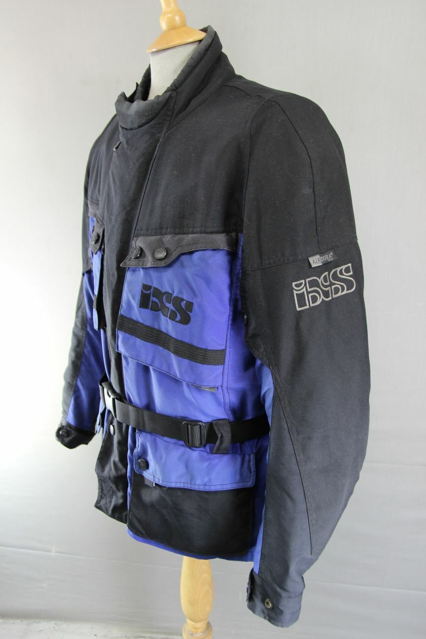 IXS BLACK & BLUE TEXTILE BIKER JACKET WITH CE ARMOUR & THERMAL LINING 46 INCH/XL
