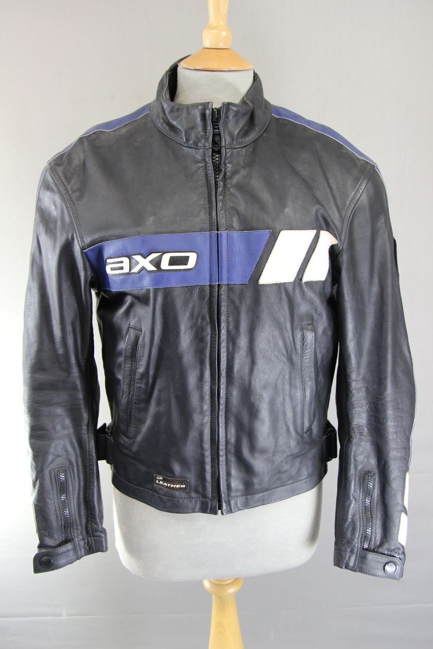 AXO RACING ITALIAN MADE LEATHER BIKER JACKET + CE ARMOUR & THERMAL LINING 36IN/S