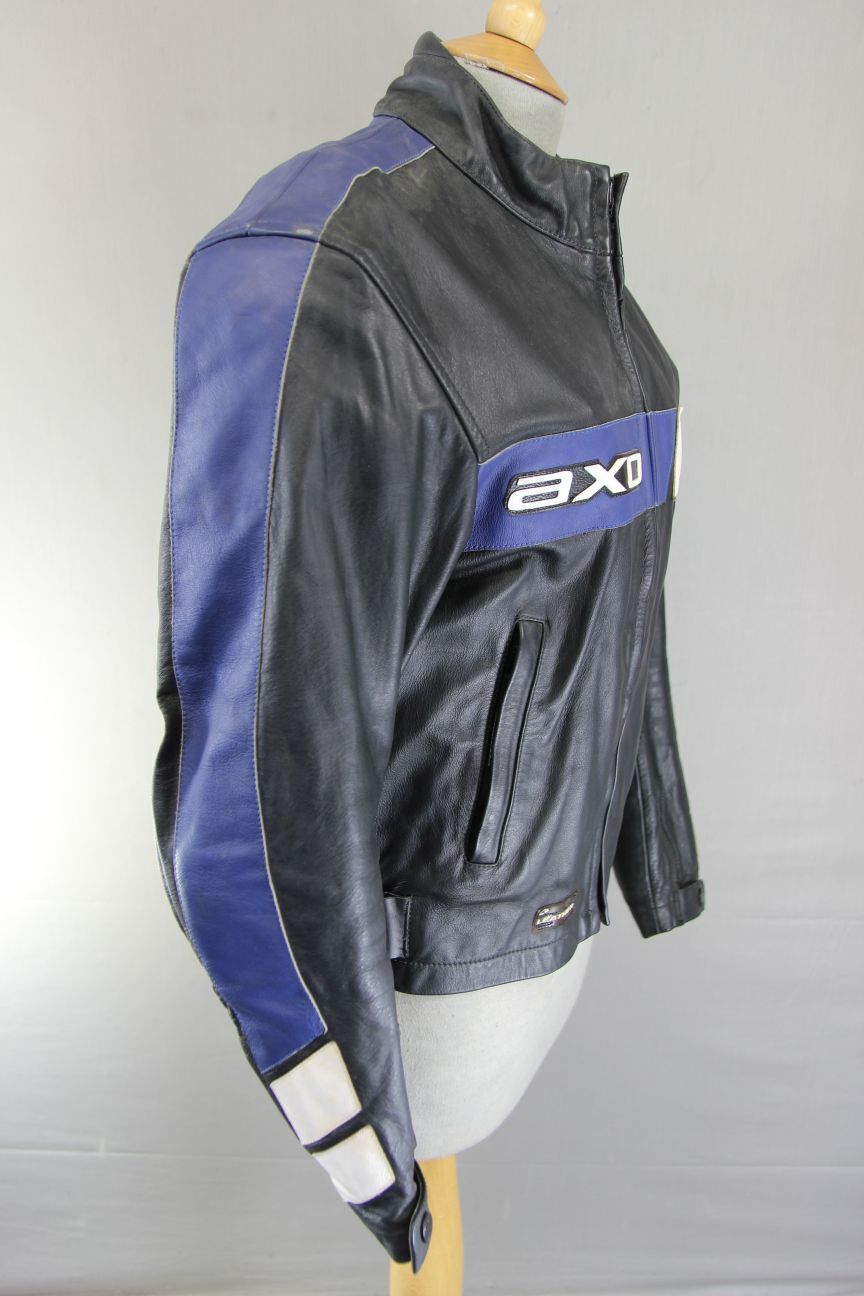 AXO RACING ITALIAN MADE LEATHER BIKER JACKET + CE ARMOUR & THERMAL LINING 36IN/S