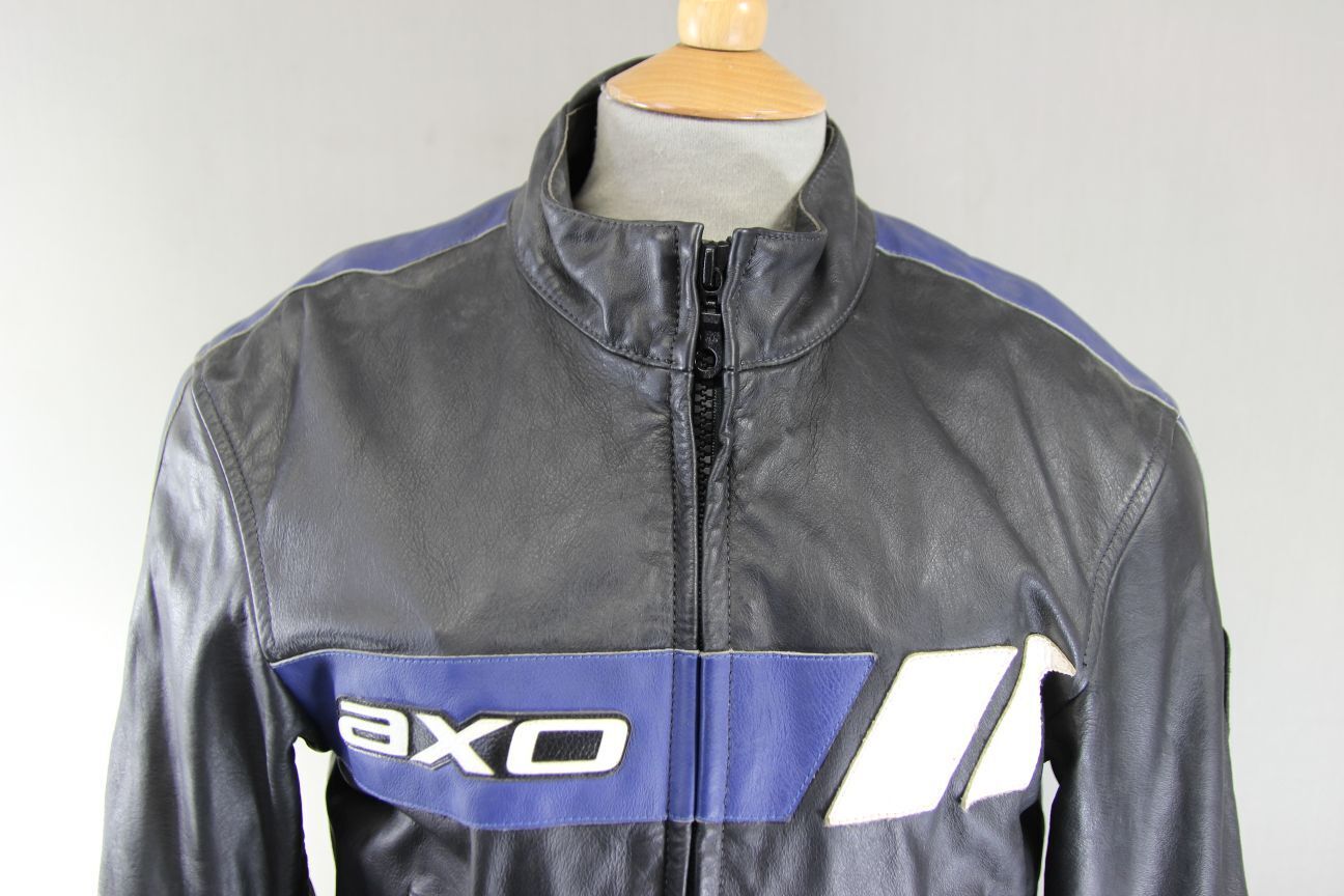 AXO RACING ITALIAN MADE LEATHER BIKER JACKET + CE ARMOUR & THERMAL LINING 36IN/S