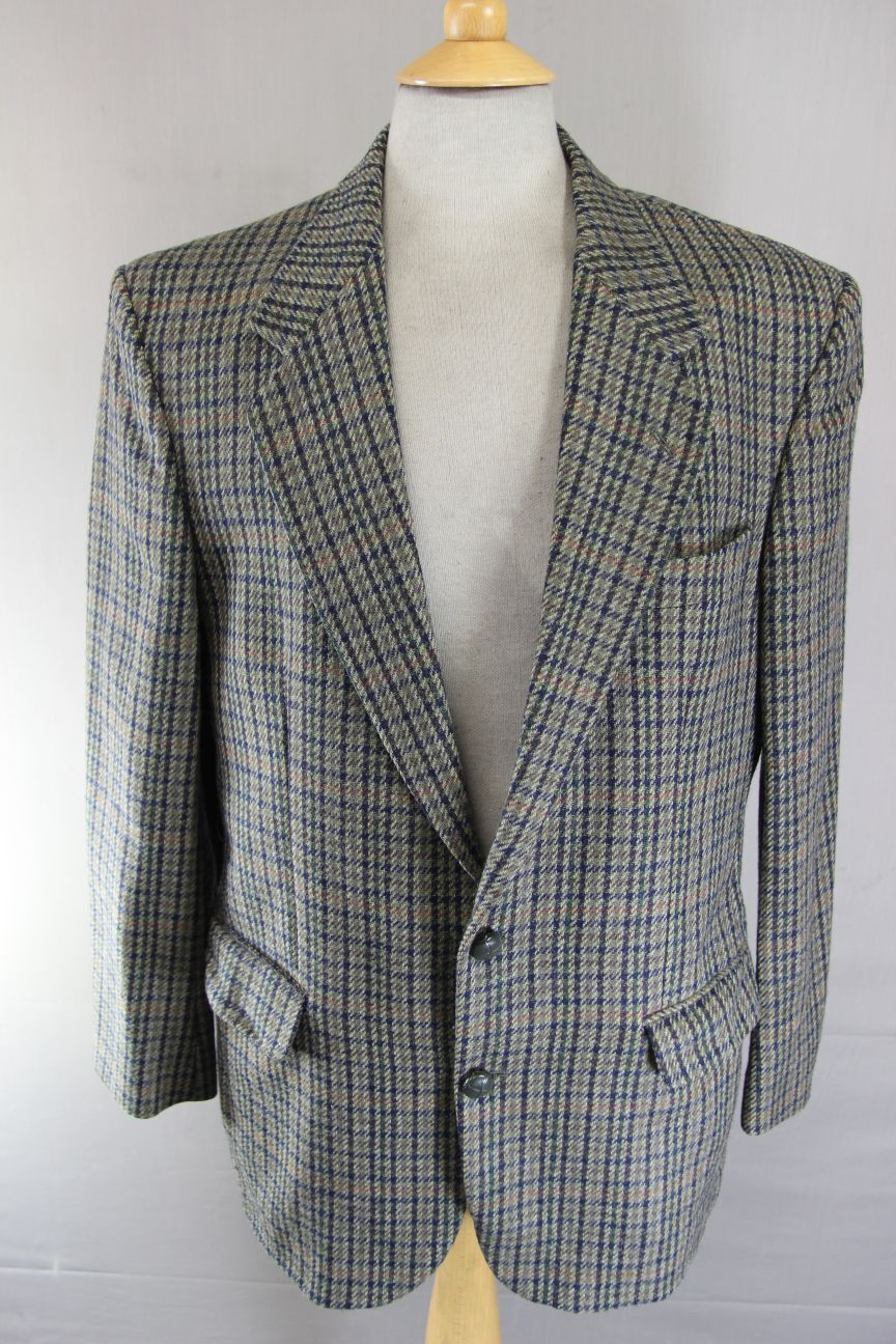 BRITISH MADE CENTAUR PURE WOOL GREEN HOUNDSTOOTH CHECKED JACKET 40 IN (REG FIT)
