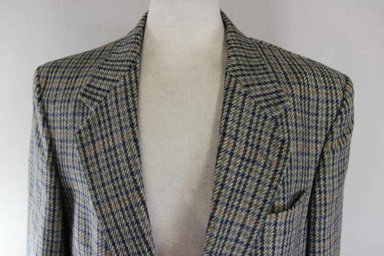 BRITISH MADE CENTAUR PURE WOOL GREEN HOUNDSTOOTH CHECKED JACKET 40 IN (REG FIT)
