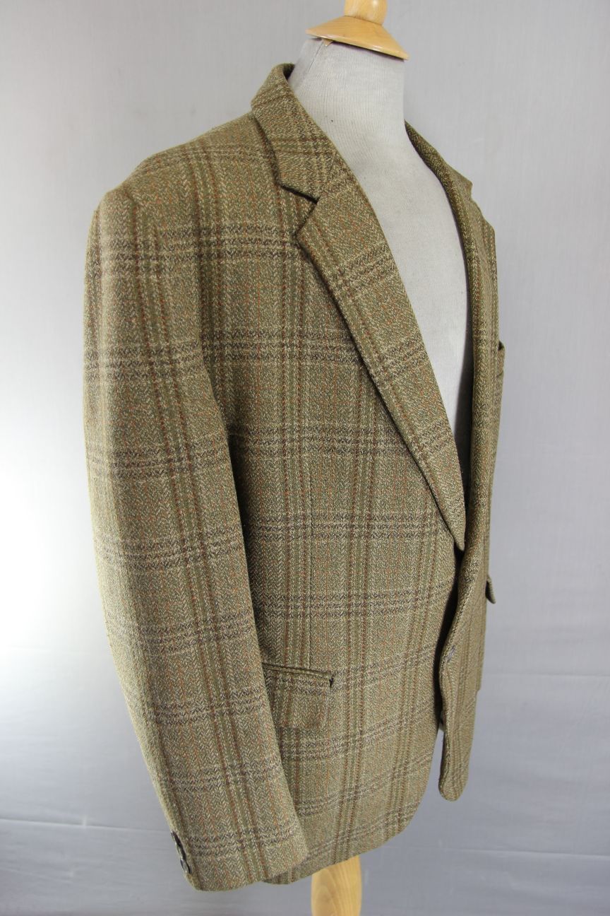VINTAGE GRENDALE BRITISH MADE GREEN & BROWN CHECKED WOOL BLEND JACKET 44 INCH