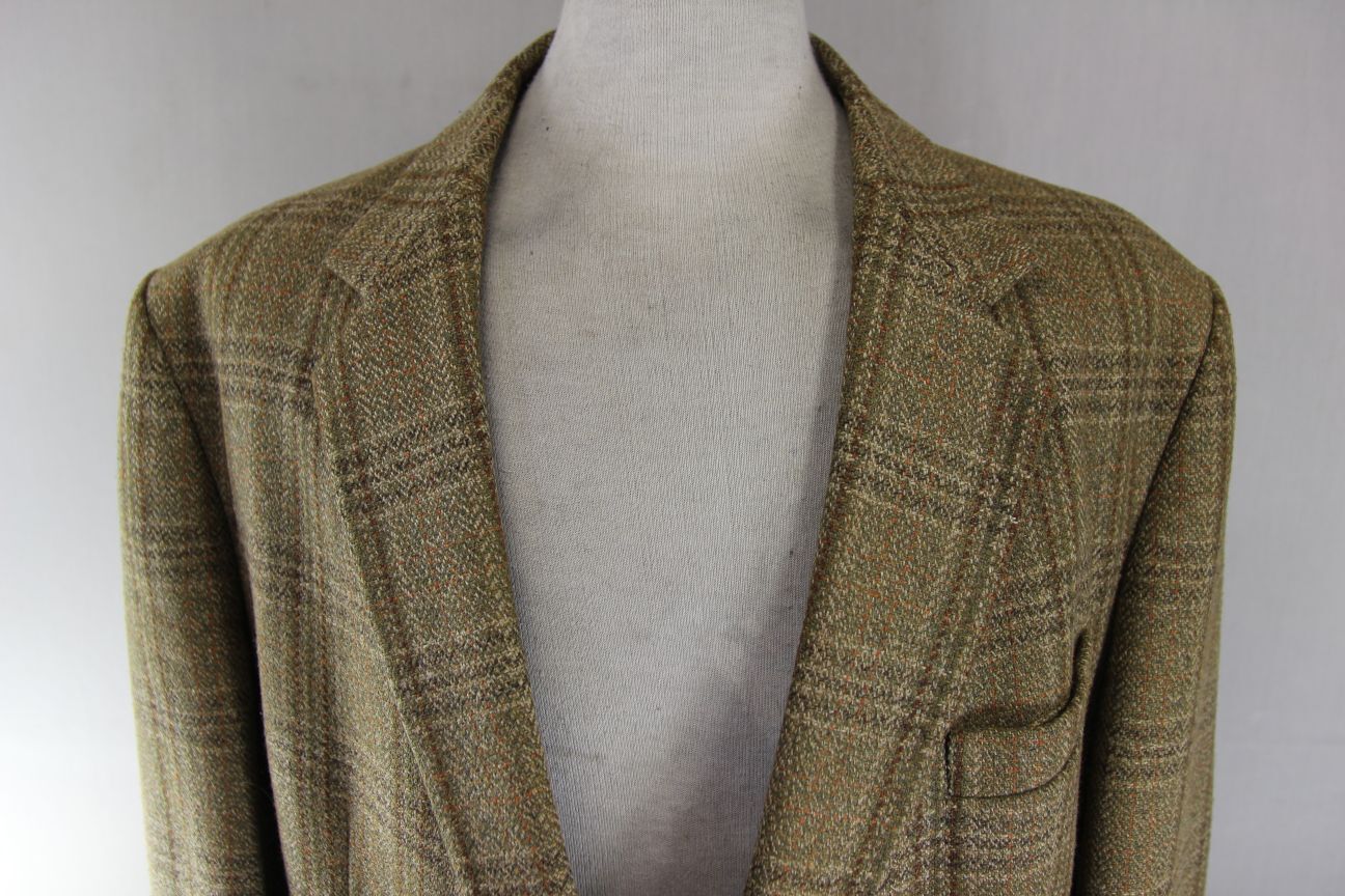 VINTAGE GRENDALE BRITISH MADE GREEN & BROWN CHECKED WOOL BLEND JACKET 44 INCH