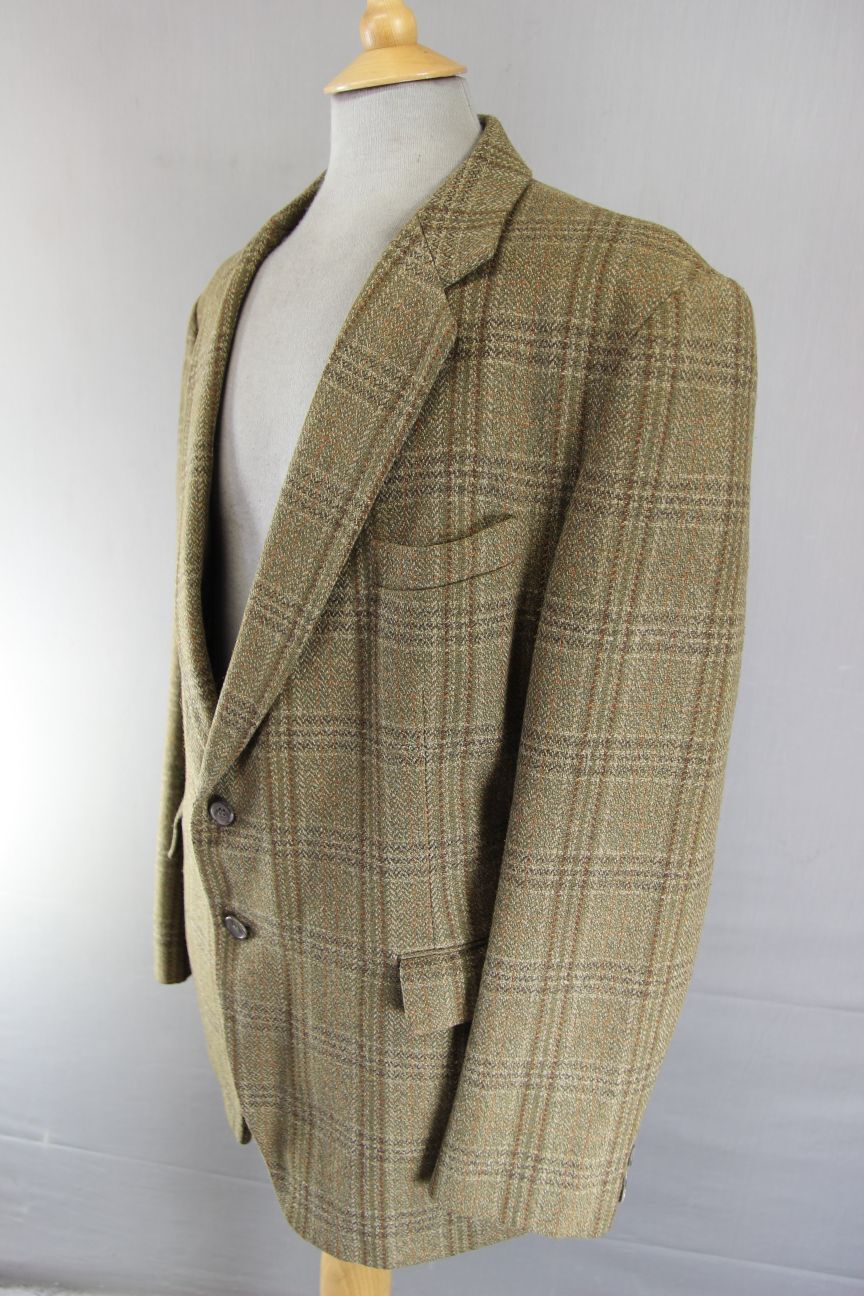 VINTAGE GRENDALE BRITISH MADE GREEN & BROWN CHECKED WOOL BLEND JACKET 44 INCH