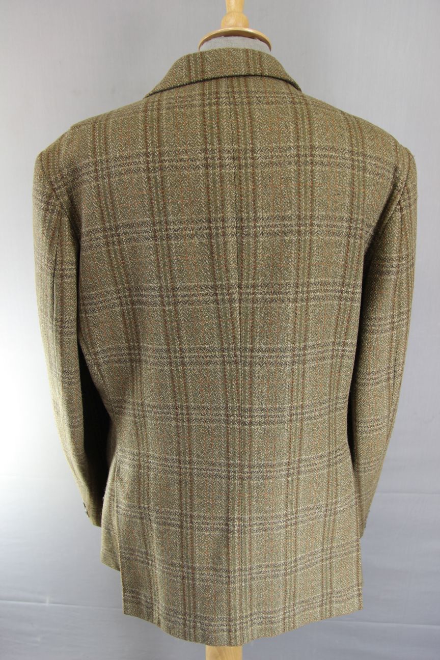 VINTAGE GRENDALE BRITISH MADE GREEN & BROWN CHECKED WOOL BLEND JACKET 44 INCH