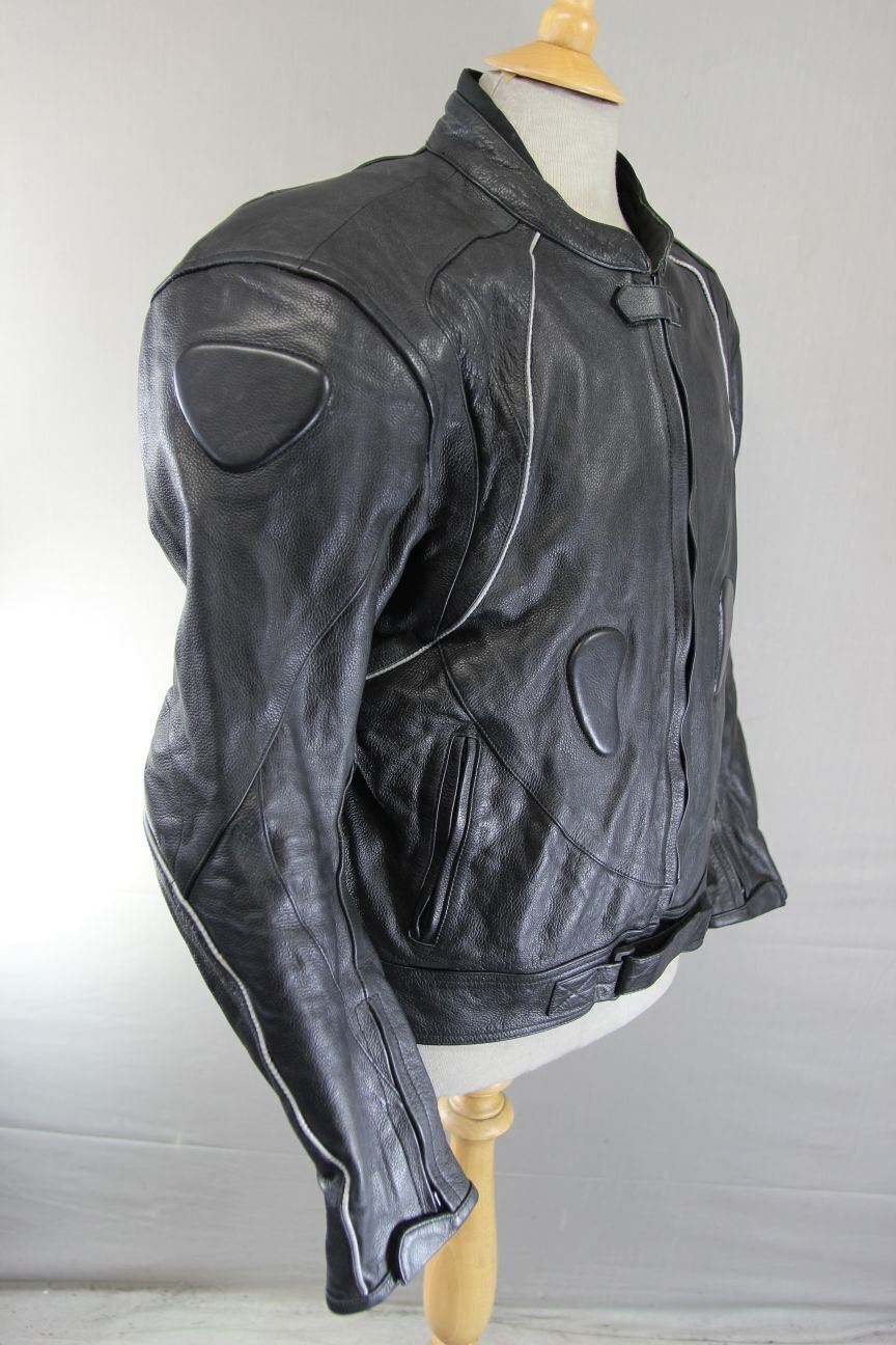 TEXPEED BLACK LEATHER BIKER JACKET WITH CE ARMOUR & THERMAL LINING 44-46 INCH/XL