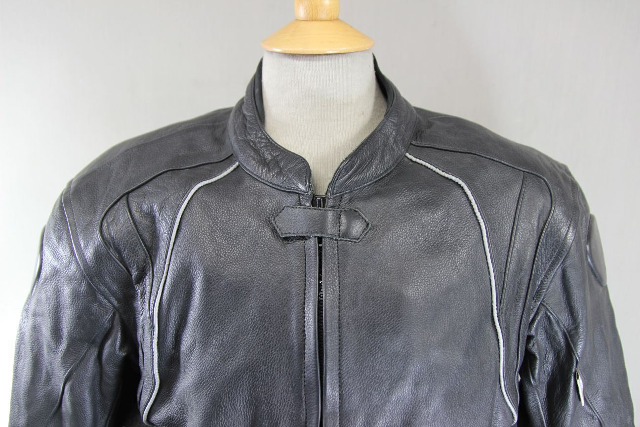 TEXPEED BLACK LEATHER BIKER JACKET WITH CE ARMOUR & THERMAL LINING 44-46 INCH/XL