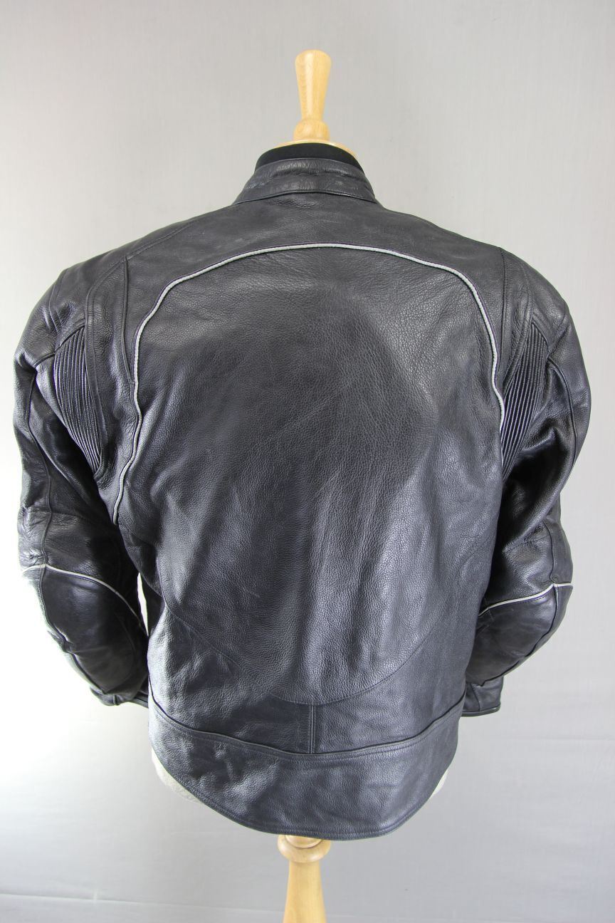 TEXPEED BLACK LEATHER BIKER JACKET WITH CE ARMOUR & THERMAL LINING 44-46 INCH/XL
