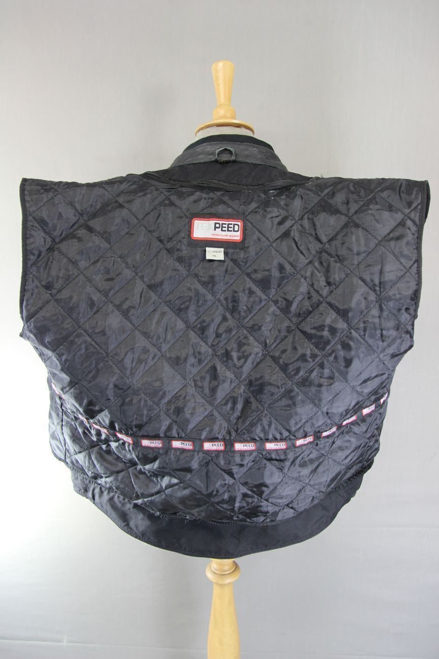 TEXPEED BLACK LEATHER BIKER JACKET WITH CE ARMOUR & THERMAL LINING 44-46 INCH/XL