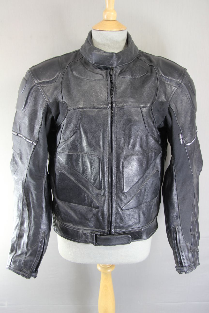 FRANK THOMAS BLACK LEATHER BIKER JACKET WITH ARMASPORT PLUS CE ARMOUR 38-40 INCH