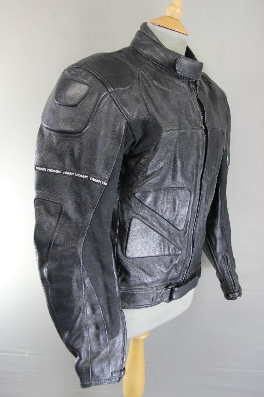 FRANK THOMAS BLACK LEATHER BIKER JACKET WITH ARMASPORT PLUS CE ARMOUR 38-40 INCH