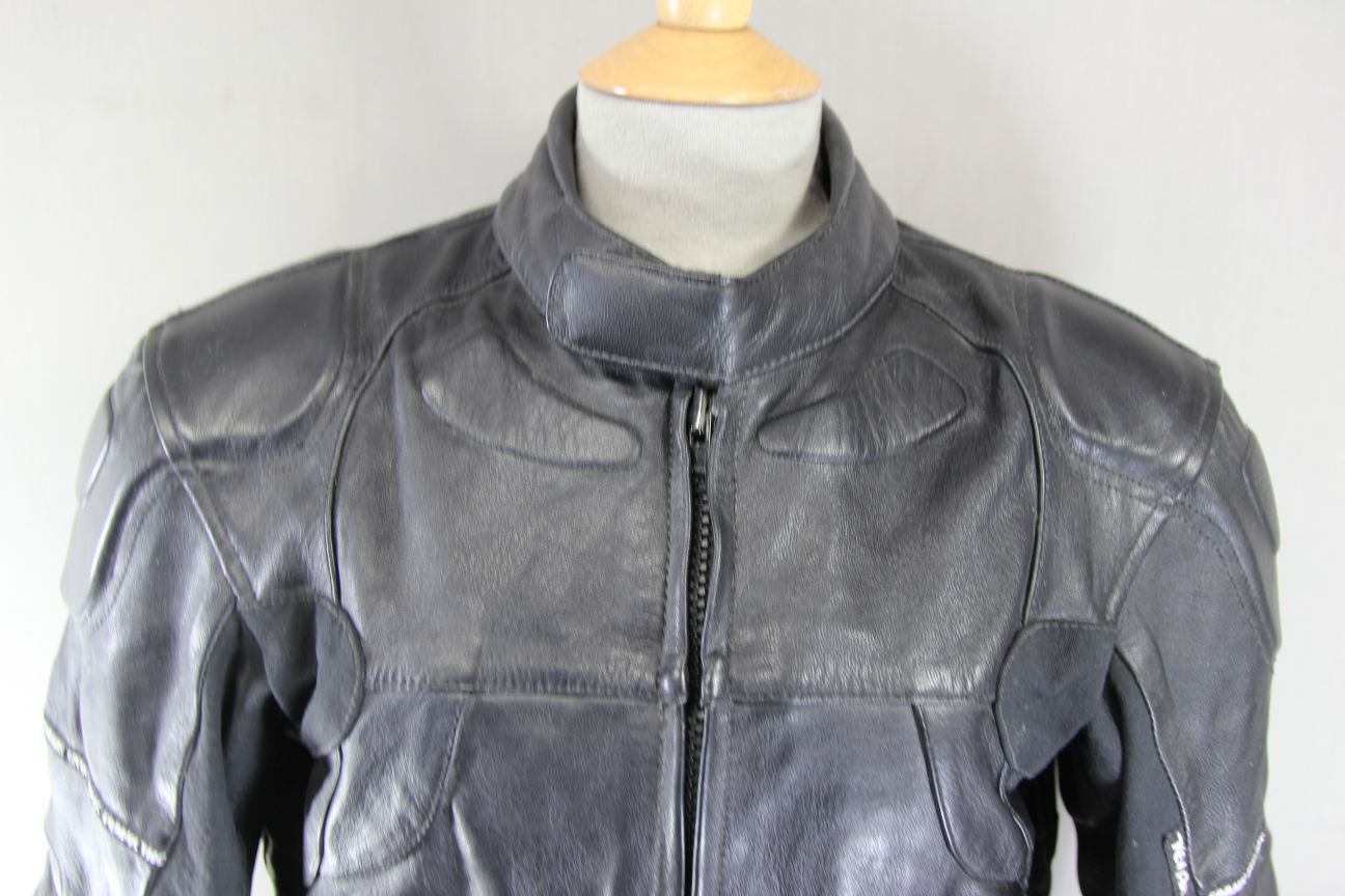 FRANK THOMAS BLACK LEATHER BIKER JACKET WITH ARMASPORT PLUS CE ARMOUR 38-40 INCH