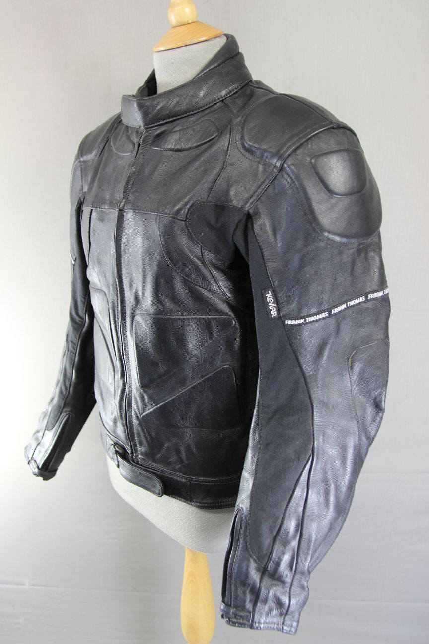 FRANK THOMAS BLACK LEATHER BIKER JACKET WITH ARMASPORT PLUS CE ARMOUR 38-40 INCH