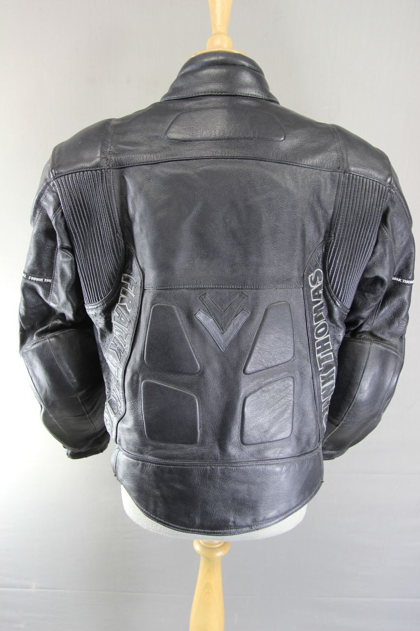 FRANK THOMAS BLACK LEATHER BIKER JACKET WITH ARMASPORT PLUS CE ARMOUR 38-40 INCH