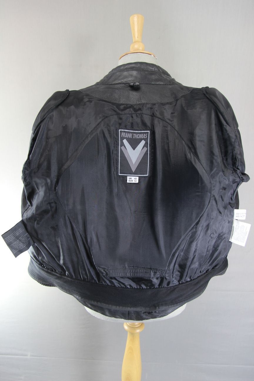 FRANK THOMAS BLACK LEATHER BIKER JACKET WITH ARMASPORT PLUS CE ARMOUR 38-40 INCH