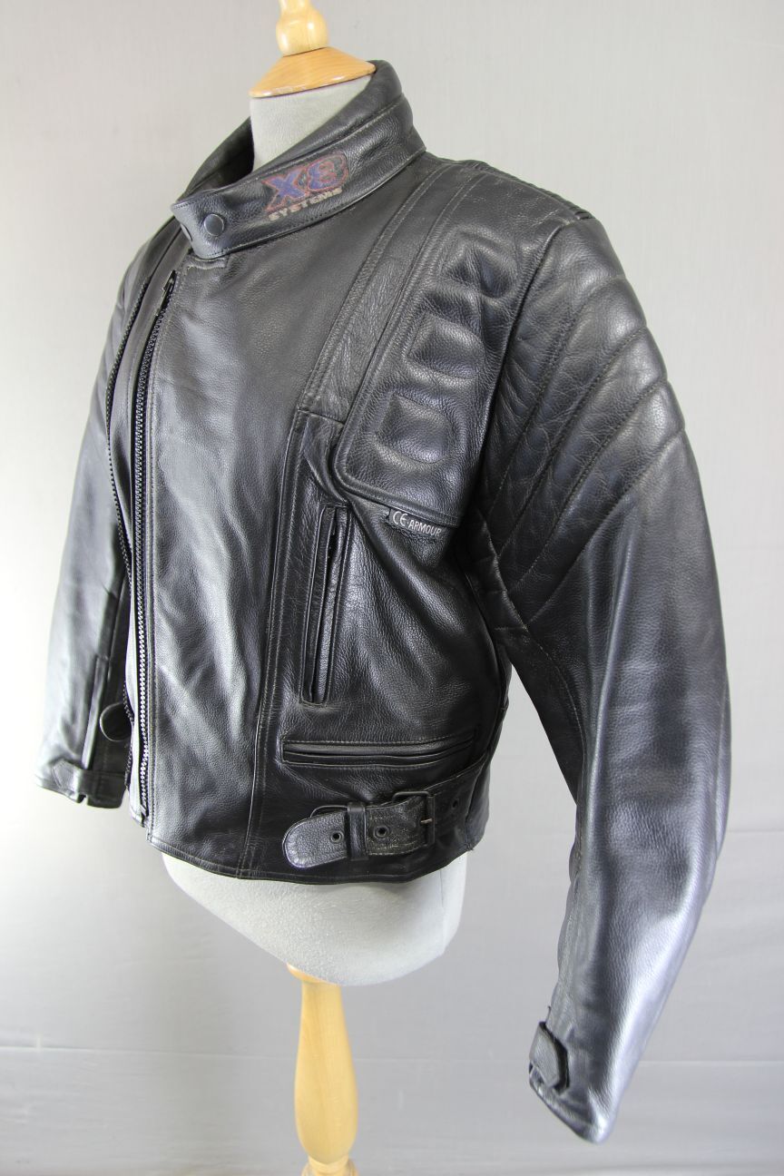 X8 SYSTEMS CLASSIC BLACK LEATHER BIKER JACKET 36 INCH